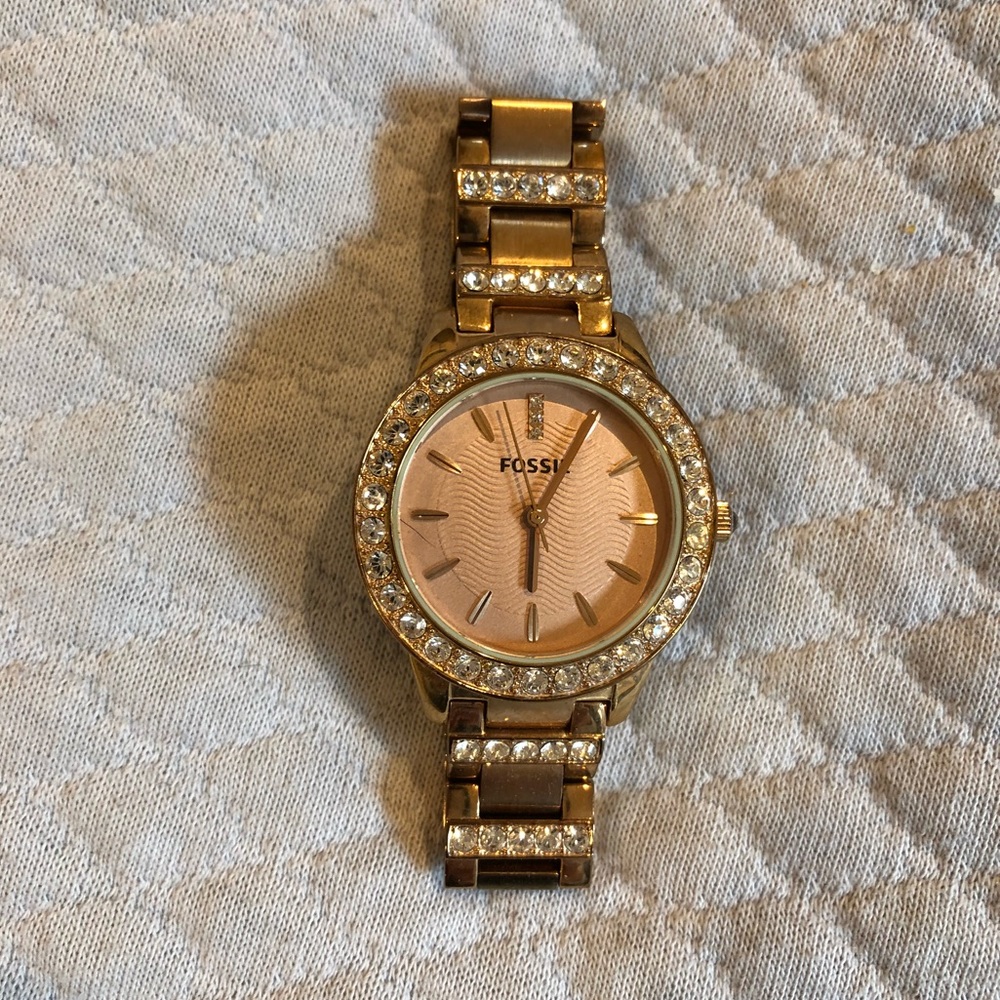 Fossil Rose Gold Rhinestone Studded Watch